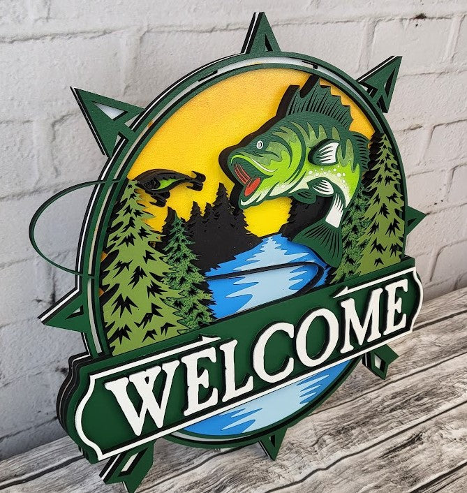 Finished - Fishing Lake Mountain Door Hanger Sign