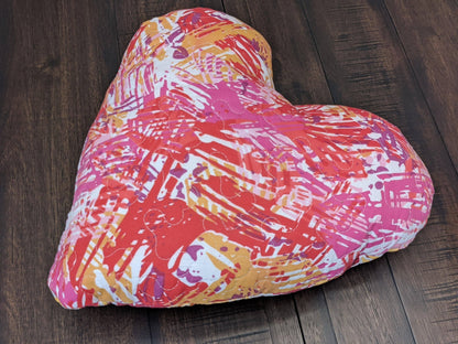 DaDa Bedding Hand-Made Sewn Marble Painted Heart Shaped Reversible Colorful Throw Pillow - 16” x 14”