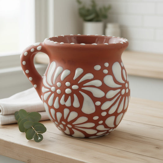 Terracotta Jarrito Mug | Handmade Mexican Relief Pottery Cup