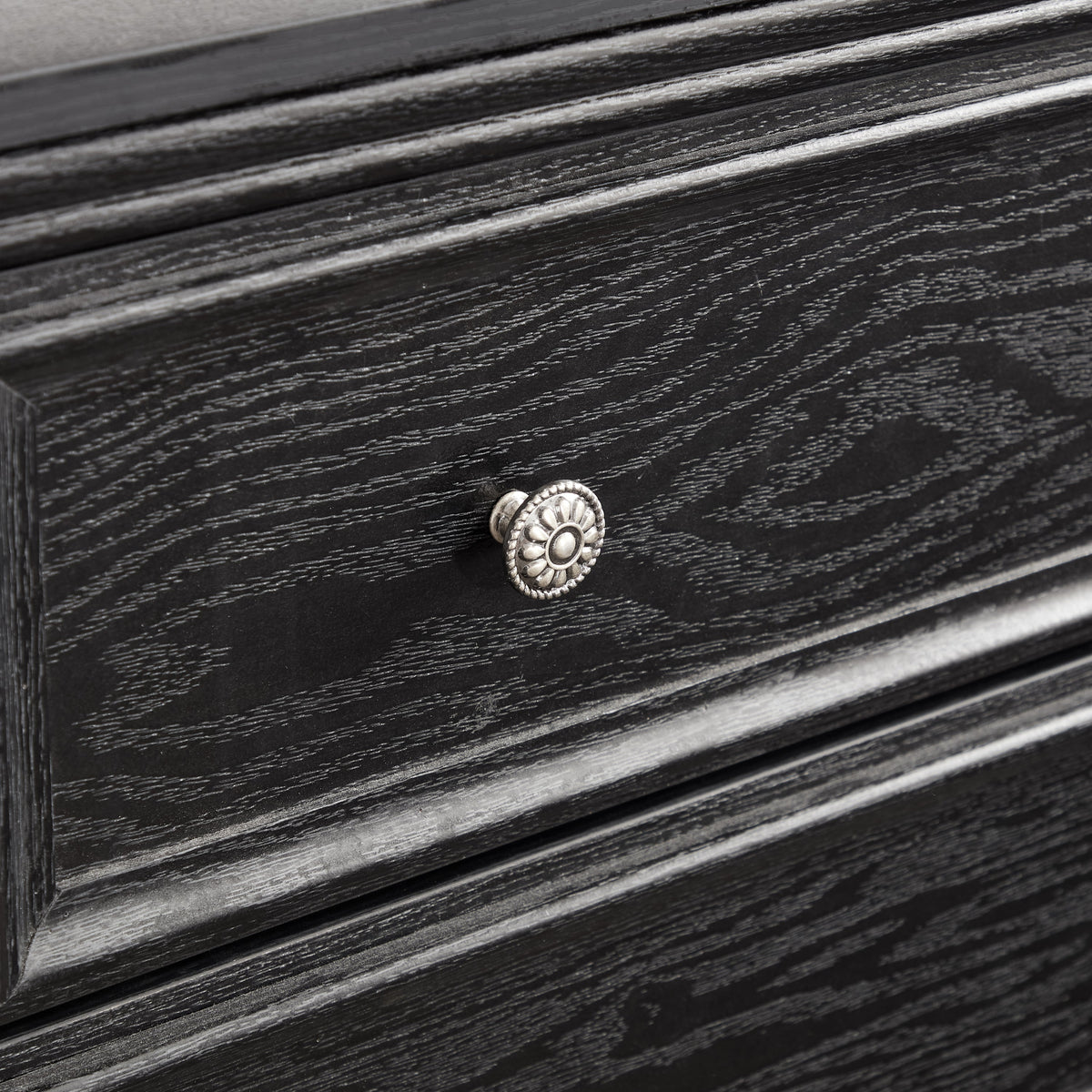 Modern 5-Drawer Black Dresser with Metal Handles - Black