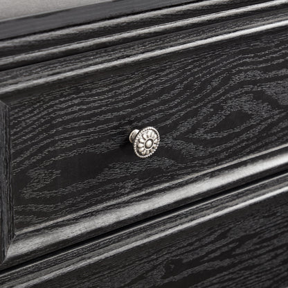 Modern 5-Drawer Black Dresser with Metal Handles - Black
