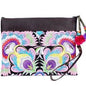 Embroidered Flower Leather Trim Wristlet - Thailand