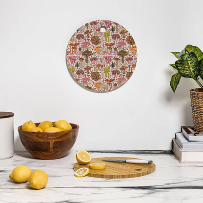 Vintage Mushroom Round Bamboo Cutting Board by Doodle by Meg
