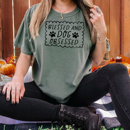 Dog Lover T-Shirt - Blessed & Dog Obsessed Comfort Colors Tee With Paw Prints