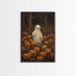 Fall Omens - Spooky Ghost In A Pumpkin Patch, Halloween Decor, Fall Art, Framed Canvas Print, Spooky Halloween Decor