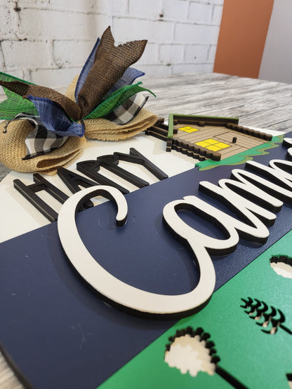 Happy Camper Log Cabin Door Hanger