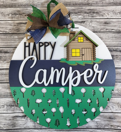 Happy Camper Log Cabin Door Hanger