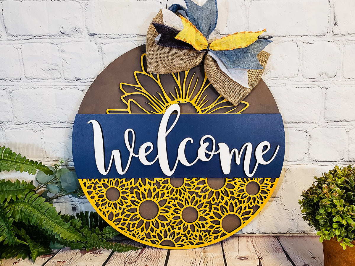 Sunflower Welcome Door Hanger - Finished