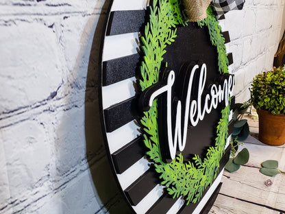 Welcome Wreath & Stripes Door Hanger - Finished