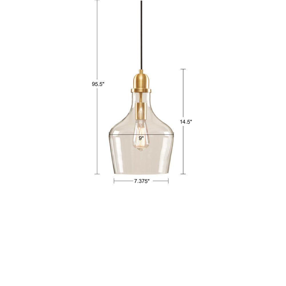 Bell Glass Pendant Light – Gold, Bronze or Silver Metal Base, Clear Glass Shade & Adjustable Cord | 9" Dia