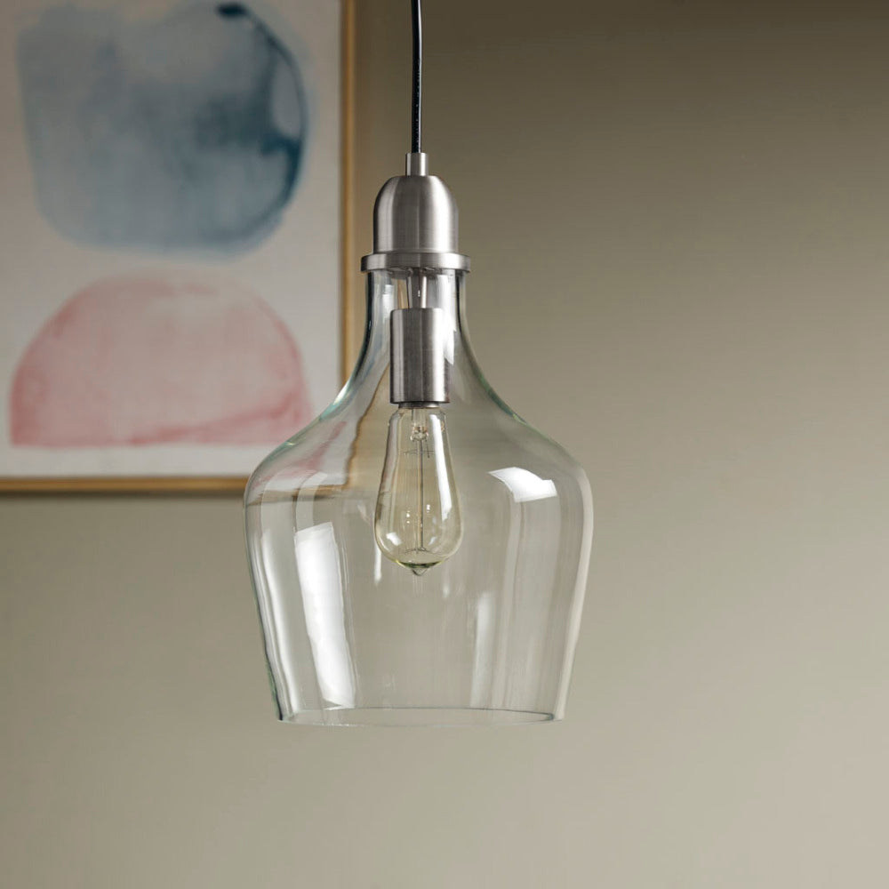 Bell Glass Pendant Light – Gold, Bronze or Silver Metal Base, Clear Glass Shade & Adjustable Cord | 9" Dia