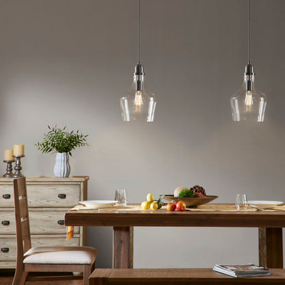 Bell Glass Pendant Light – Gold, Bronze or Silver Metal Base, Clear Glass Shade & Adjustable Cord | 9" Dia