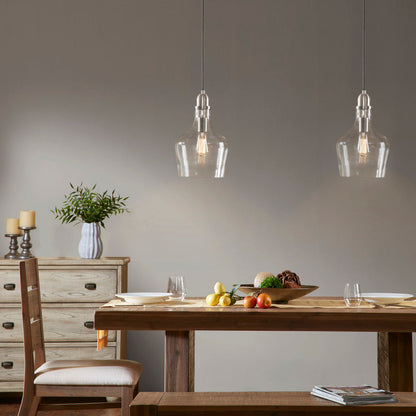 Bell Glass Pendant Light – Gold, Bronze or Silver Metal Base, Clear Glass Shade & Adjustable Cord | 9" Dia