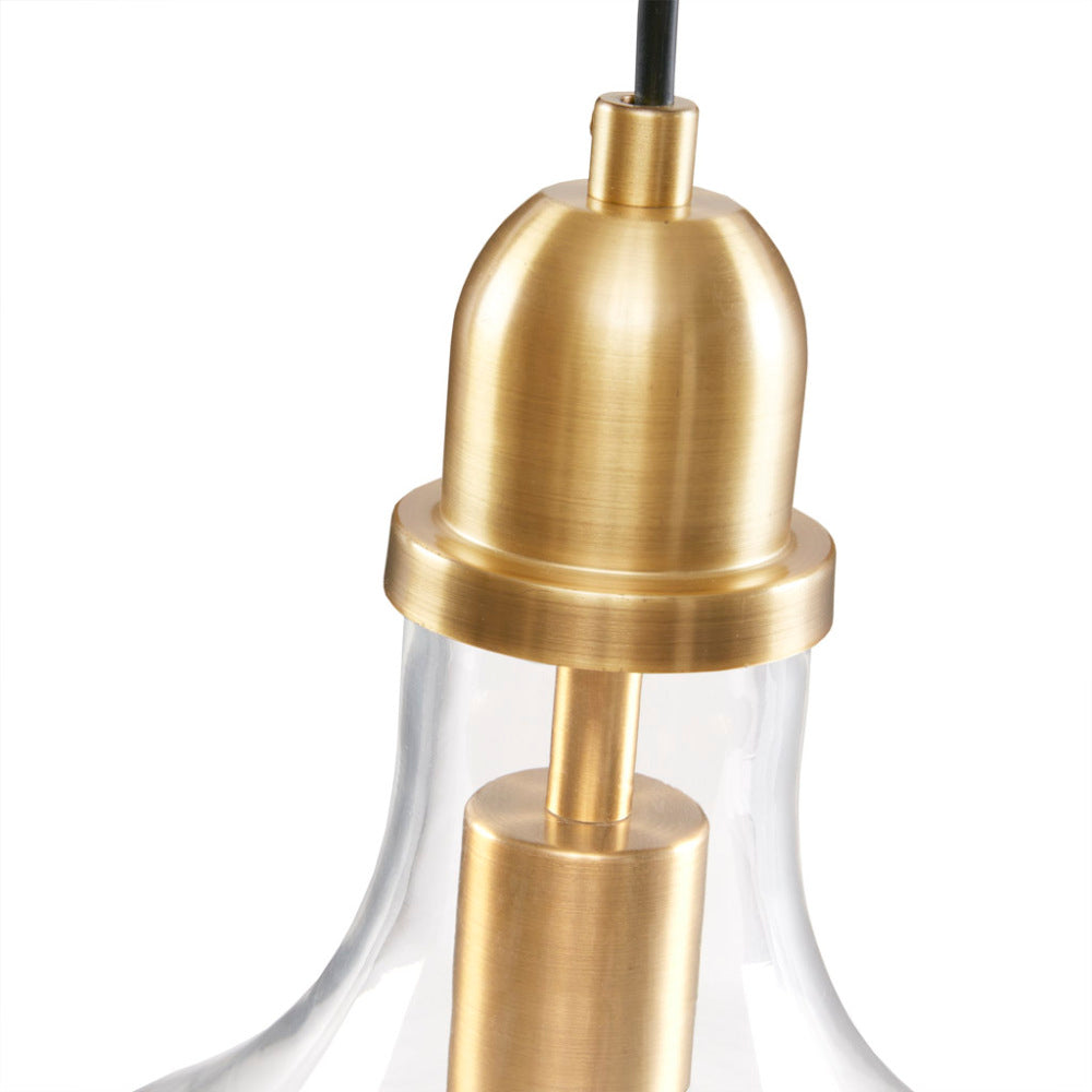 Bell Glass Pendant Light – Gold, Bronze or Silver Metal Base, Clear Glass Shade & Adjustable Cord | 9" Dia