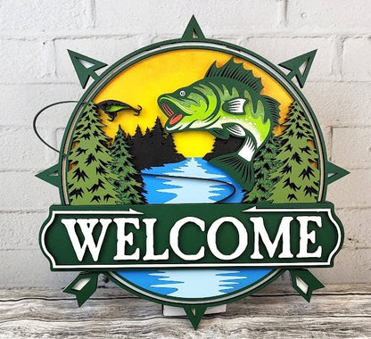 Finished - Fishing Lake Mountain Door Hanger Sign