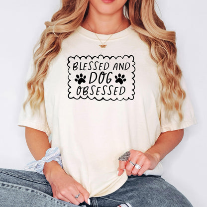 Dog Lover T-Shirt - Blessed & Dog Obsessed Comfort Colors Tee With Paw Prints