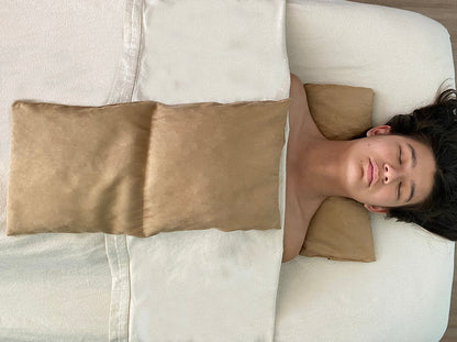 Double Square Cherry Stone Pillow in Tan Ultra-Suede