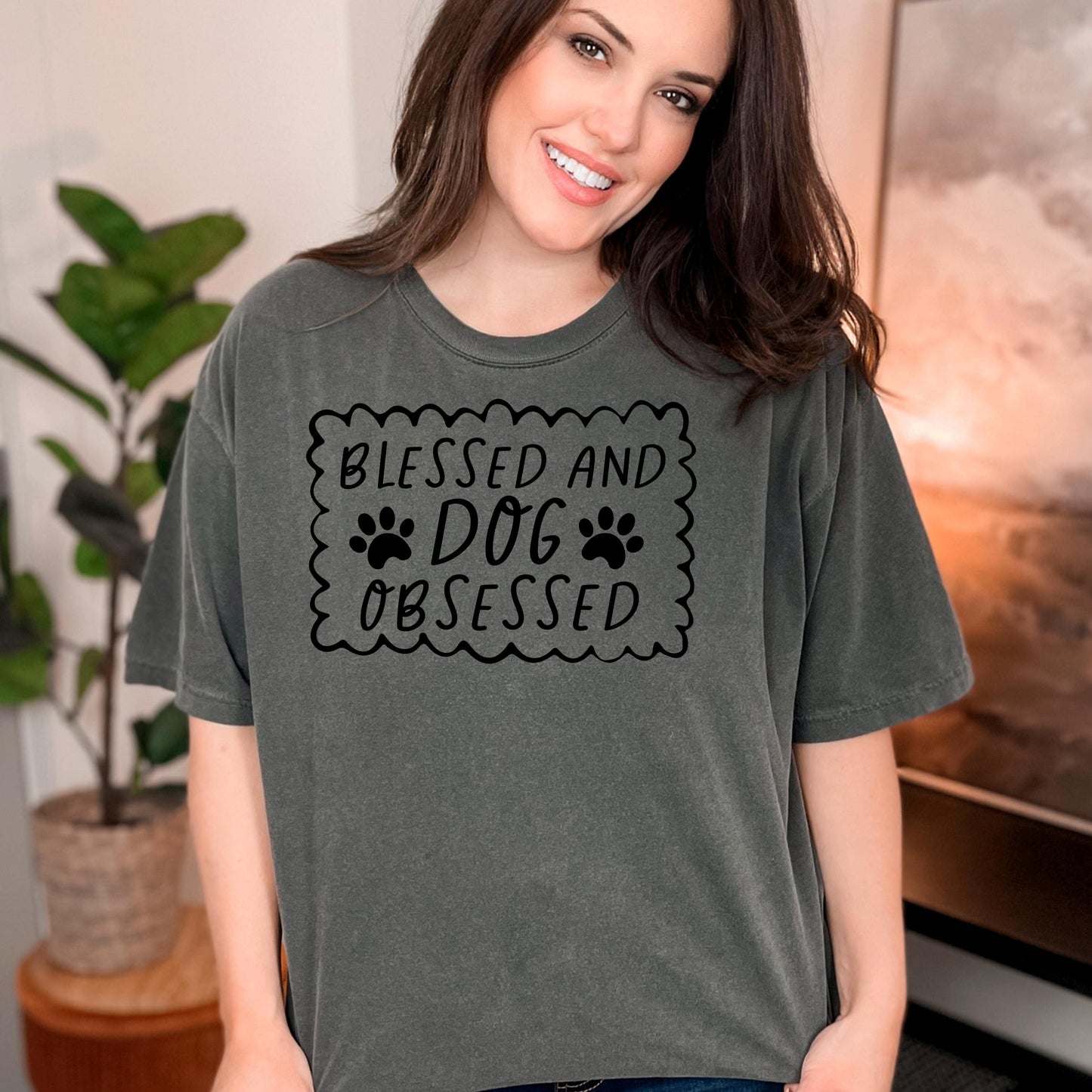 Dog Lover T-Shirt - Blessed & Dog Obsessed Comfort Colors Tee With Paw Prints
