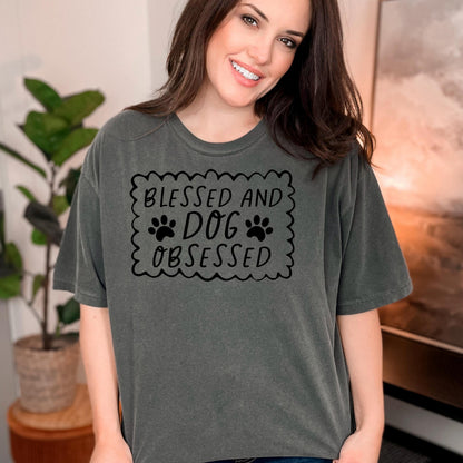 Dog Lover T-Shirt - Blessed & Dog Obsessed Comfort Colors Tee With Paw Prints