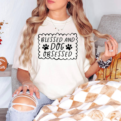 Dog Lover T-Shirt - Blessed & Dog Obsessed Comfort Colors Tee With Paw Prints