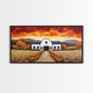 Autumn pumpkin farm with barn, canvas print, fall farmhouse decor, rustic autumn home decor, cozy fall harvest wall art for seasonal display