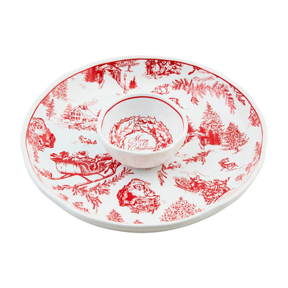 Christmas Red Toile Chip & Dip Set