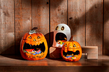 Orange Ceramic Jack-O’-Lantern Open Mouth Candy Container