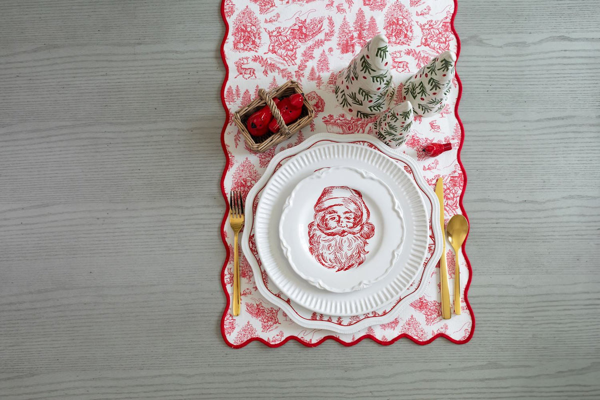 Red Santa Face Toile Dessert Plate