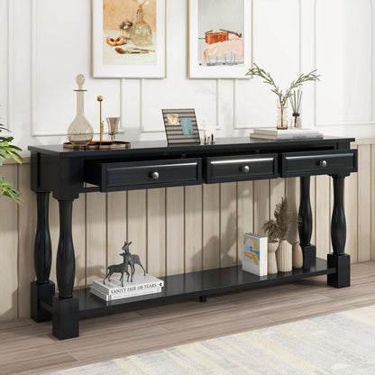 63" Console Table with Drawers and Shelf - Espresso