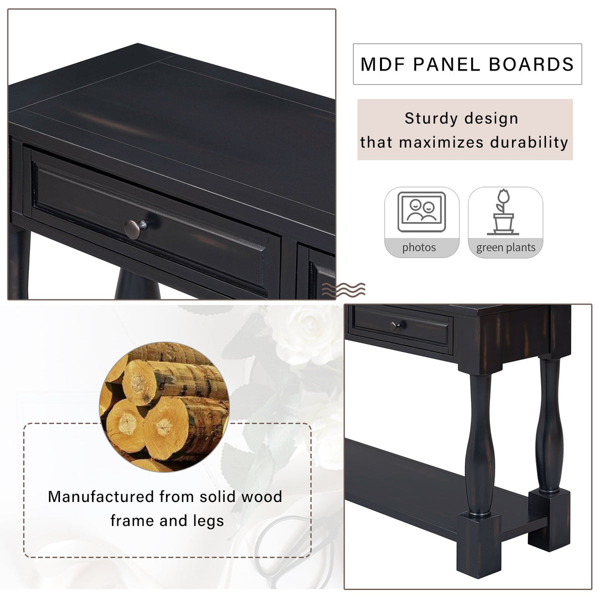 63" Console Table with Drawers and Shelf - Espresso