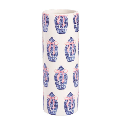 Blue and Green Chinoiserie Ceramic Topiary Vase