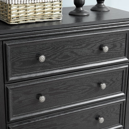 Modern 5-Drawer Black Dresser with Metal Handles - Black