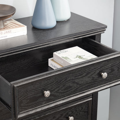 Modern 5-Drawer Black Dresser with Metal Handles - Black