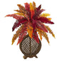 30' Autumn Boston Fern Artificial Plant in Weave Planter