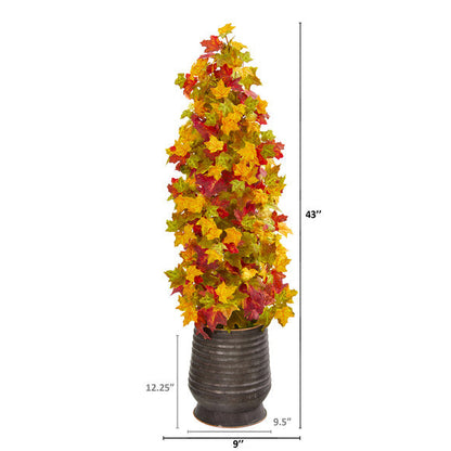 43" Autumn Maple Artificial Tree in Ribbed Metal Planter