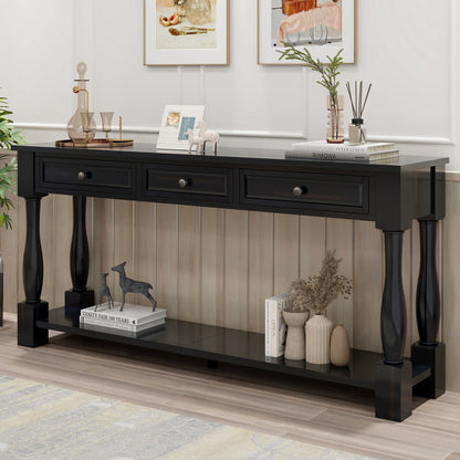 63" Console Table with Drawers and Shelf - Espresso