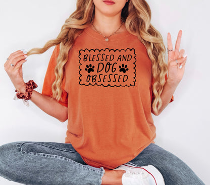 Dog Lover T-Shirt - Blessed & Dog Obsessed Comfort Colors Tee With Paw Prints