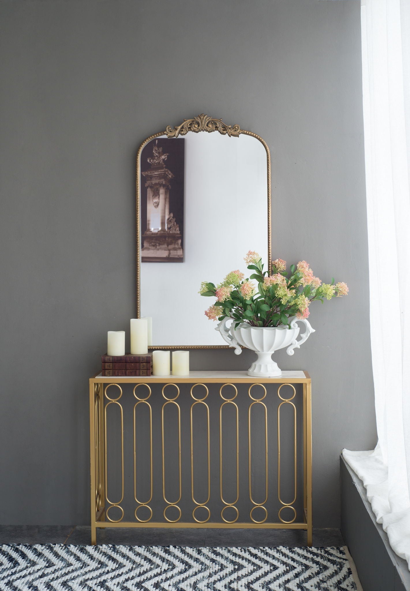 Arch Mirror, Baroque Inspired Wall Decor For Bathroom, Bedroom, Living Room