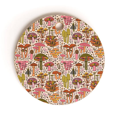Vintage Mushroom Round Bamboo Cutting Board by Doodle by Meg