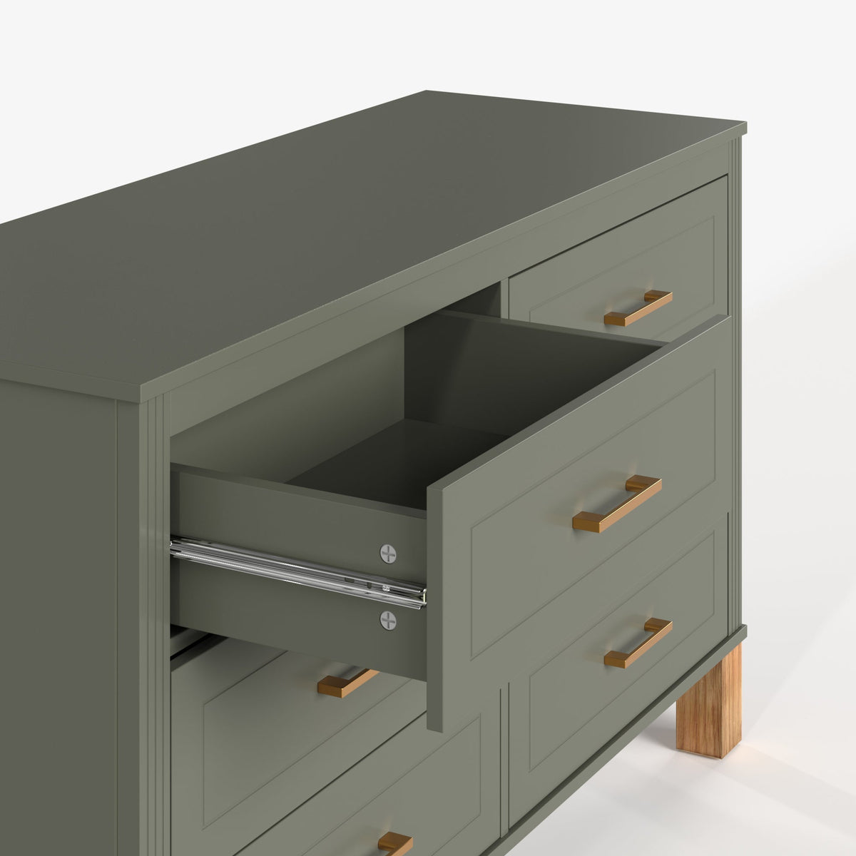 6-Drawer Double Dresser with Solid Wood Legs - Olive
