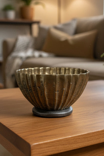 6" Gold Striped Footed Bowl