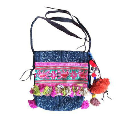 Indigo Batik Leather Crossbody Bag - Thailand