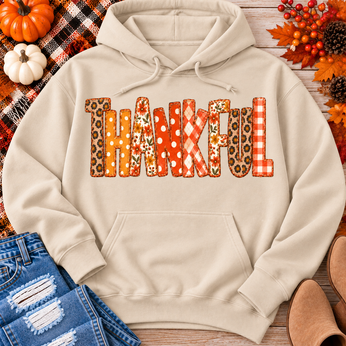 Thankful Patchwork Graphic Apparel