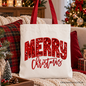 Merry Christmas Sequin Tote Bag, Bold Red Glitter Gift Shopper for Festive Holiday Season