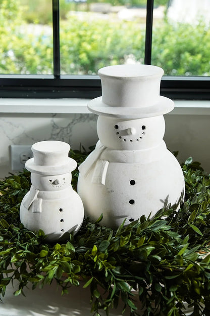 White Terracotta Snowman Figurine
