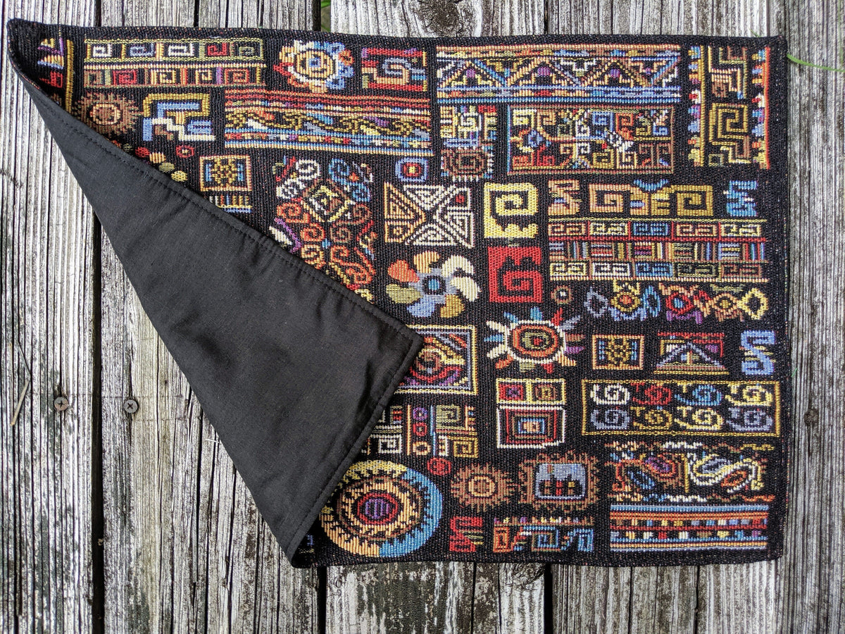 DaDa Bedding Set of 4-Pieces Ethnic Ornaments Geometric Black Tapestry Dining Placemats 13” x 19” (18118)