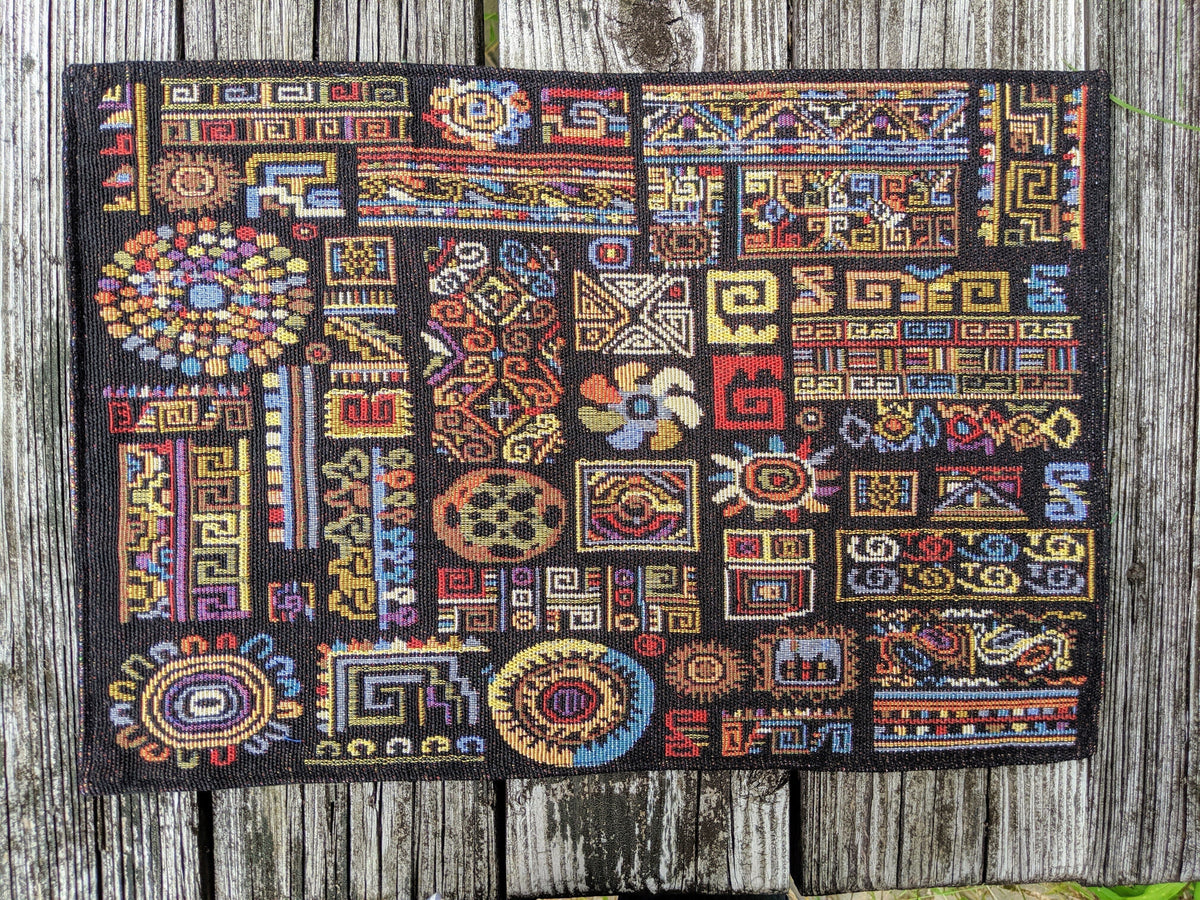 DaDa Bedding Set of 4-Pieces Ethnic Ornaments Geometric Black Tapestry Dining Placemats 13” x 19” (18118)