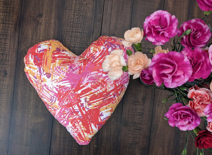 DaDa Bedding Hand-Made Sewn Marble Painted Heart Shaped Reversible Colorful Throw Pillow - 16” x 14”