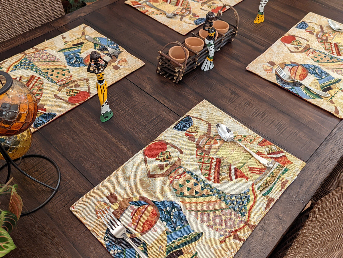 DaDa Bedding Set of 4-Pieces Dancing Women African Kwanzaa Tapestry Dining Table Placemats 13” x 19” (18117)