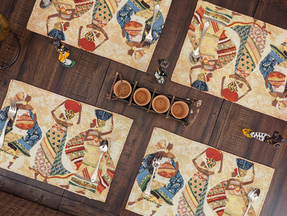 DaDa Bedding Set of 4-Pieces Dancing Women African Kwanzaa Tapestry Dining Table Placemats 13” x 19” (18117)